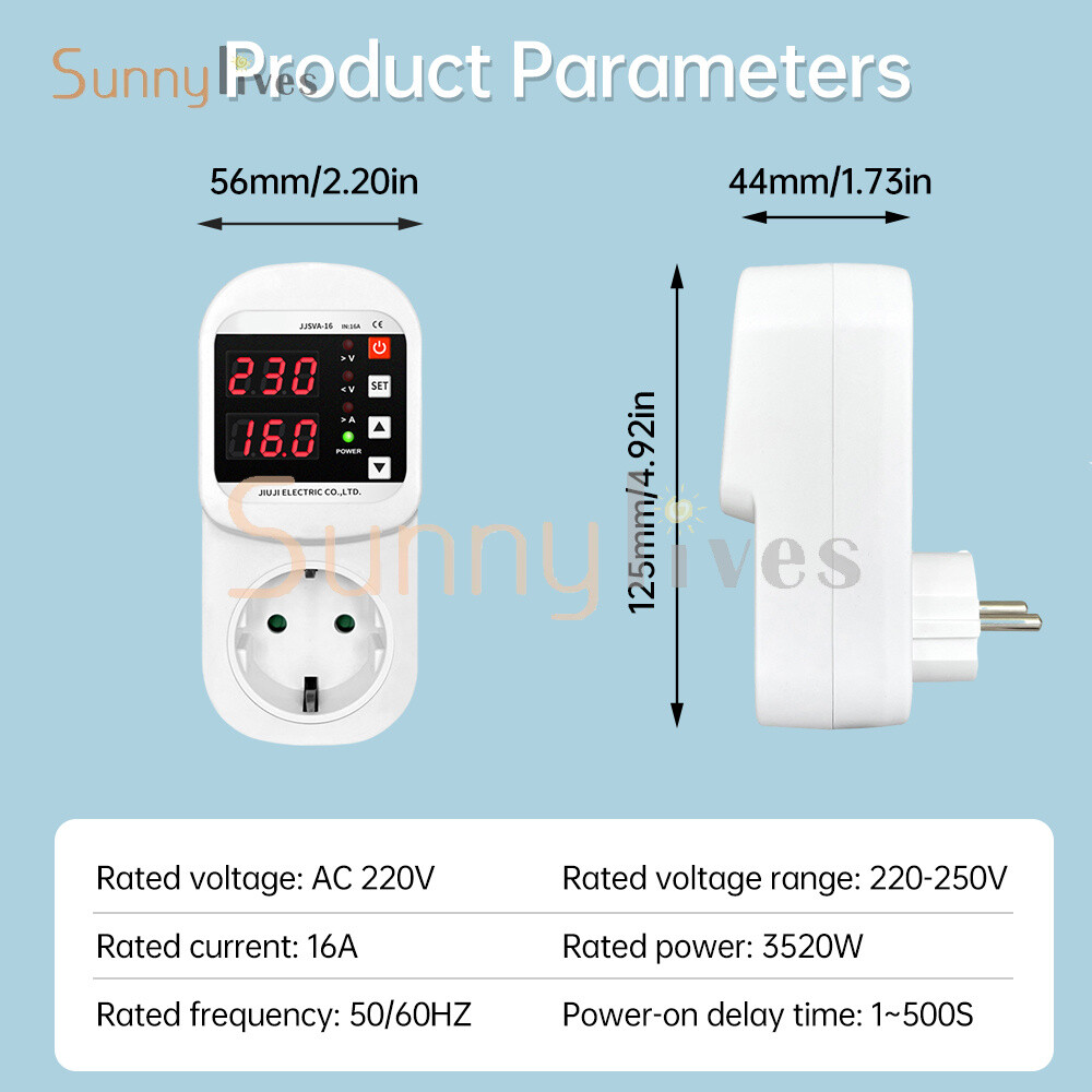AC 220V LED Voltage Current Protection Socket Over/Undervoltage Adjustable 16A