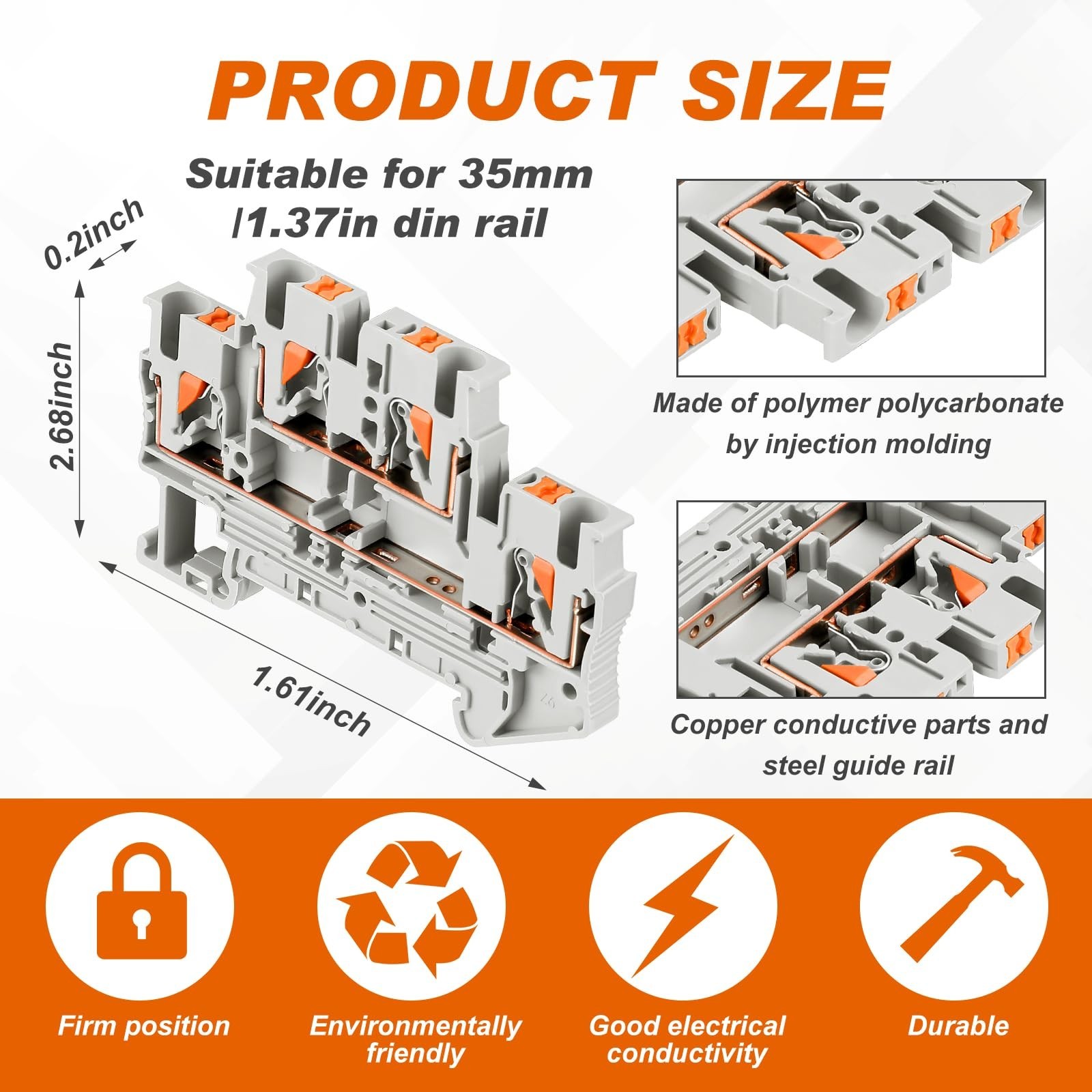 DIN Rail Terminal Block Twin Spring Terminal Connectors Push in Type PT Screw…