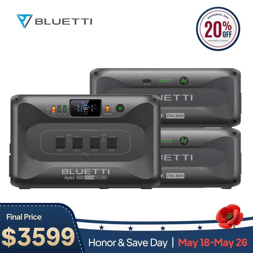 BLUETTI Apex 300+2*B300K 3840W 8295Wh Power Station Generator for Home Backup