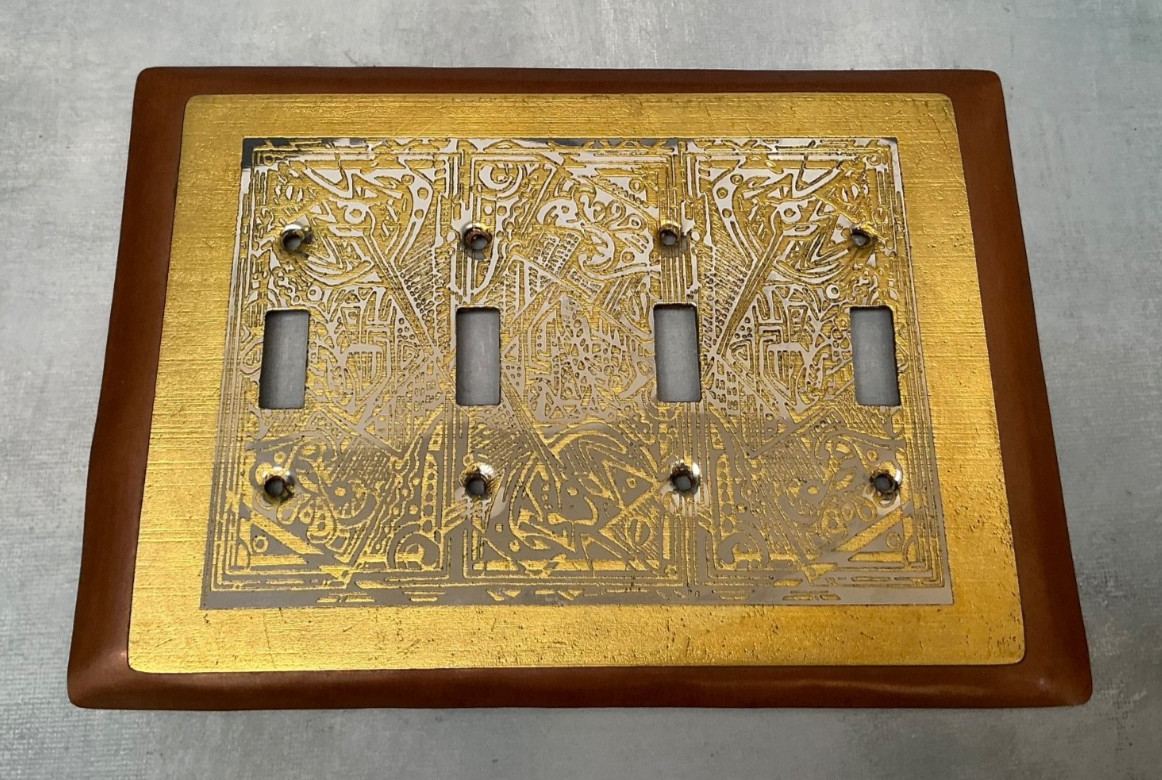 Copper and Brass Etched Light Switch Plate Cover 4 Toggle Quad Artist Signed