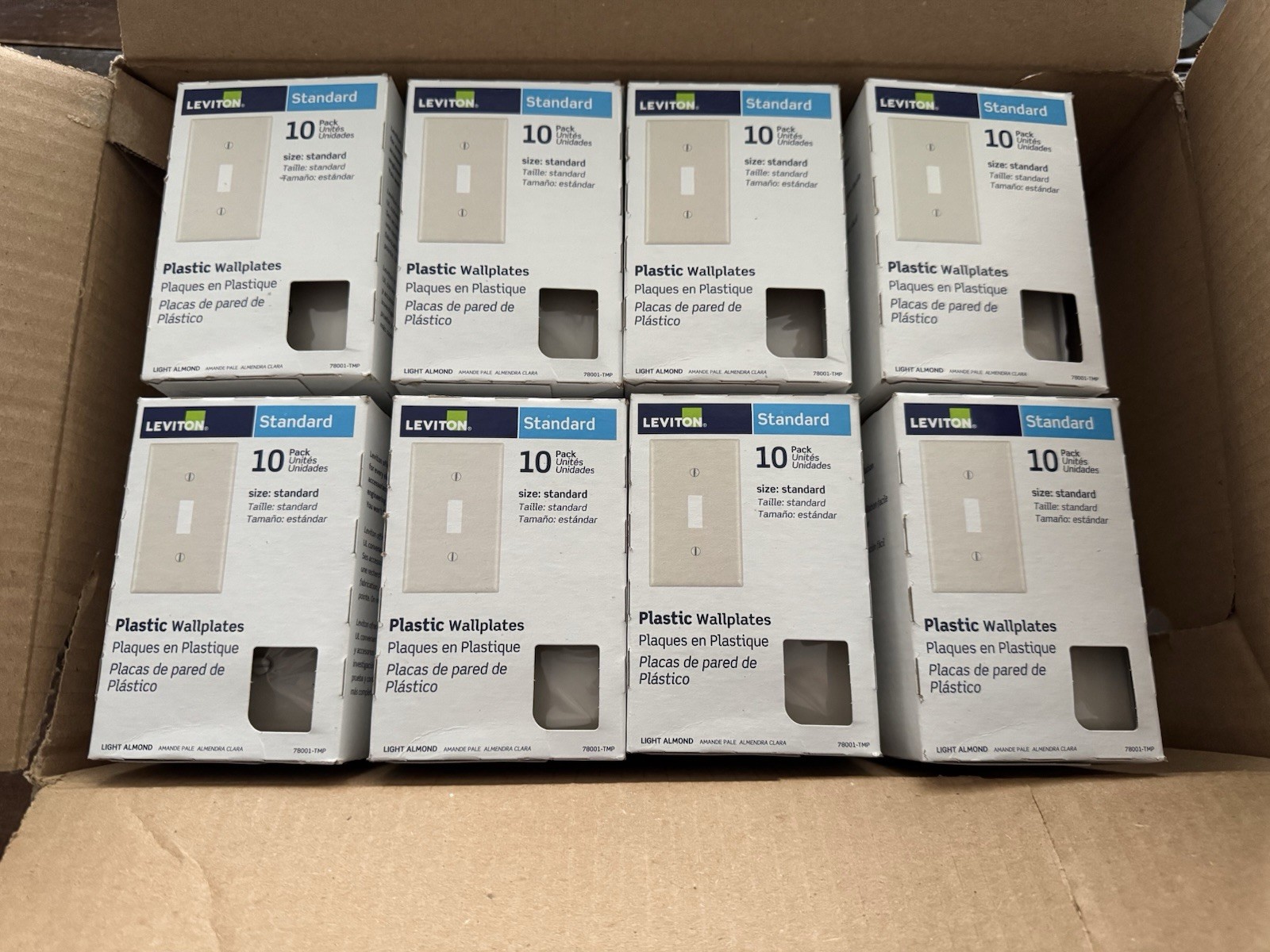 Leviton 78001-TMP Light Almond Plastic Rectangle Toggle Wall plate Case Of 160
