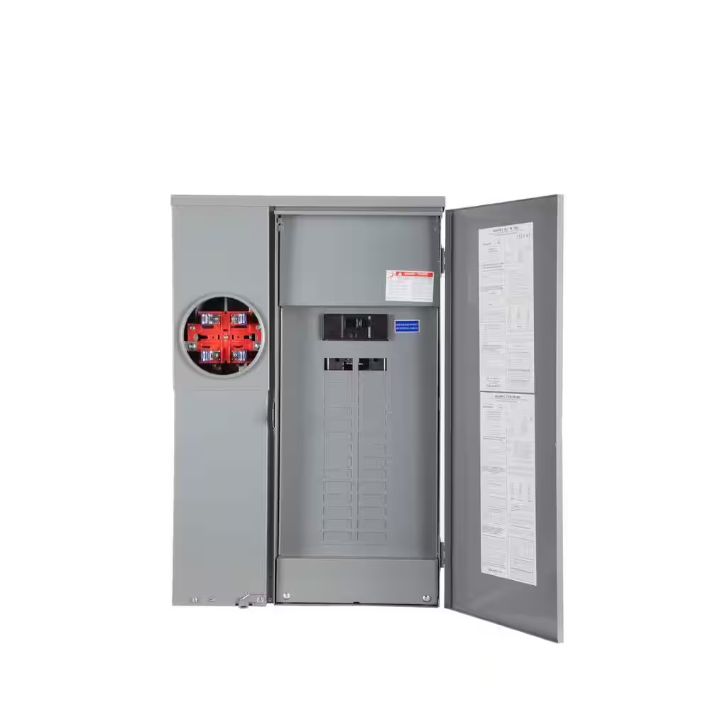 Homeline 200 Amp 30-Space 42-Circuit Outdoor Ring-Type Surface Mount Solar-Re…
