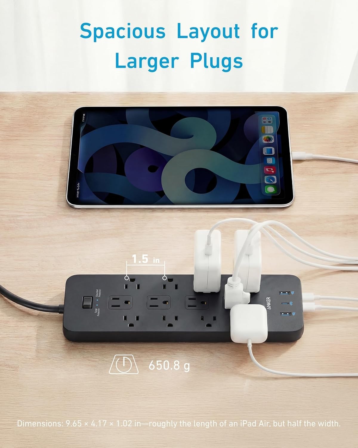 Anker Power Strip Surge Protector (2100J), 12 Outlets with 2 USB A and 1 USB C P