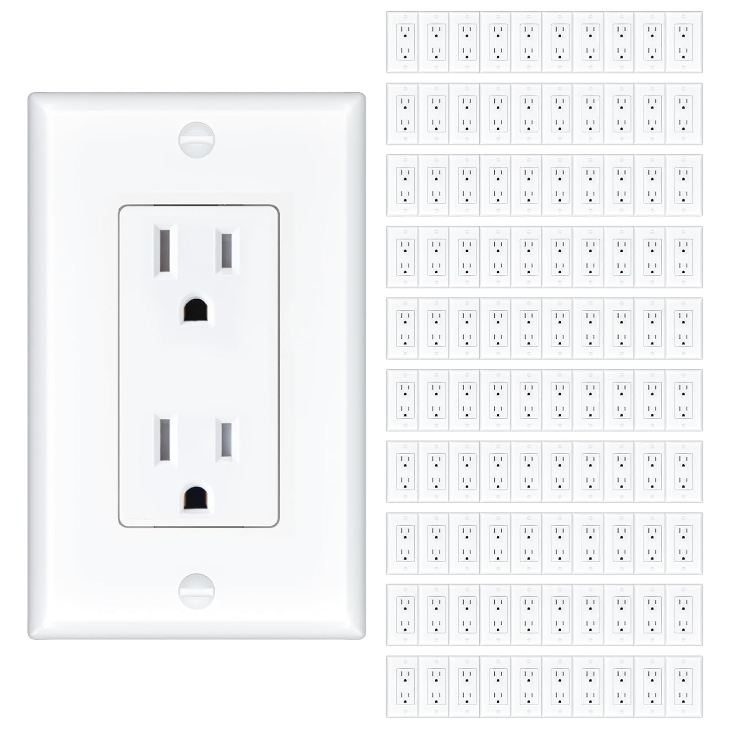 50 Pack Wall Outlet, 15 Amp Outlets, UL Listed, Tamper Resistant Standard Electr