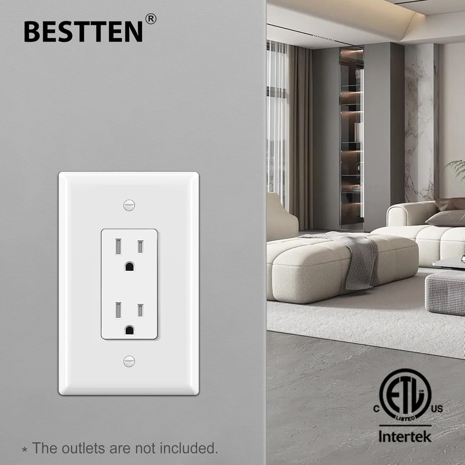 10 Pack Oversize Wall Plate, 1-Gang Decorator Receptacle Cover, Polycarbonate