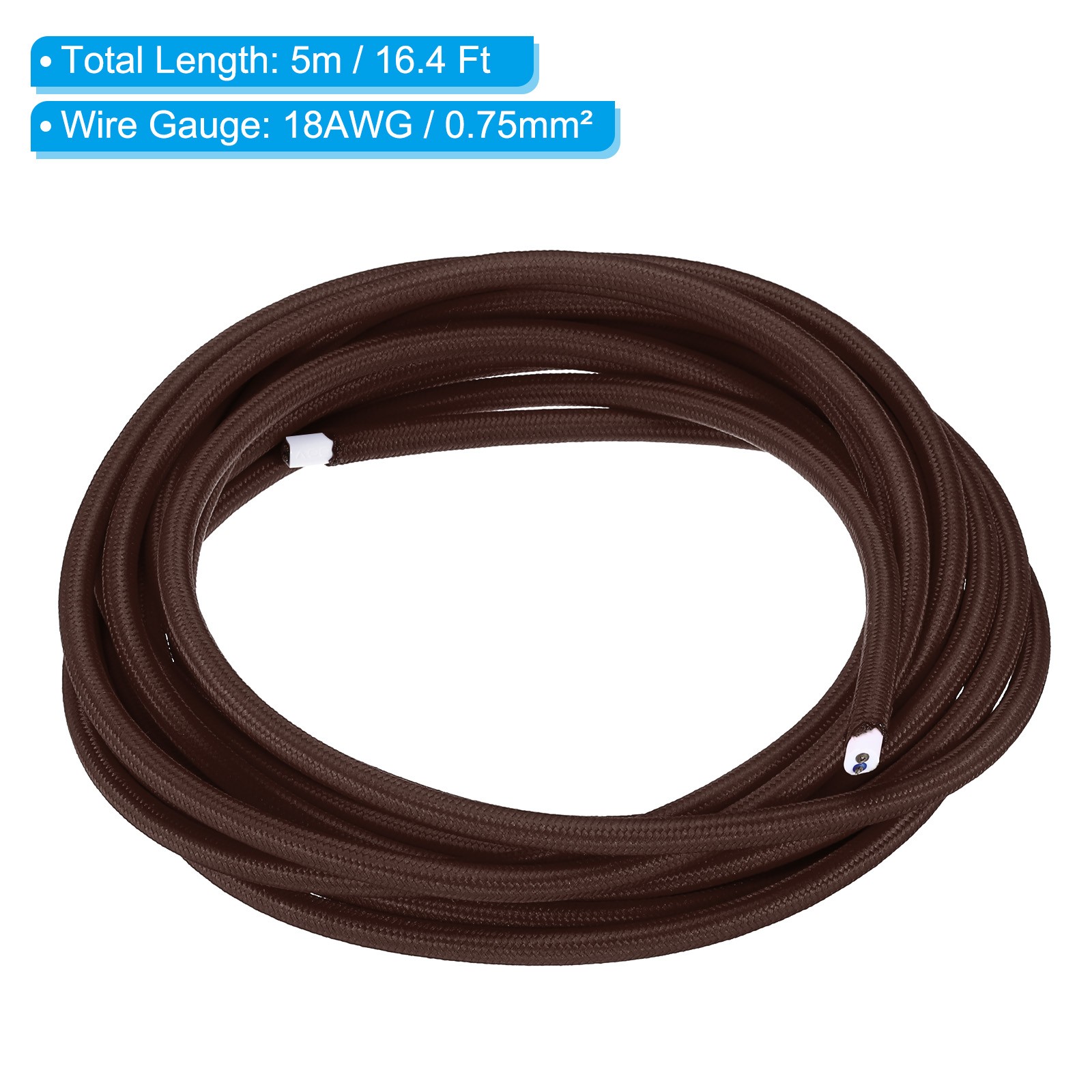 16.4ft 18AWG 2 Core Fabric Cloth Covered Round Wire Dark Brown