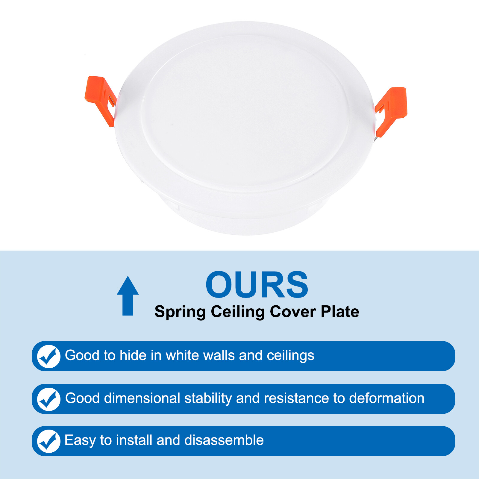 4″ Spring Ceiling Cover Plate Suitable for 4.1-4.9inch Round Hole White