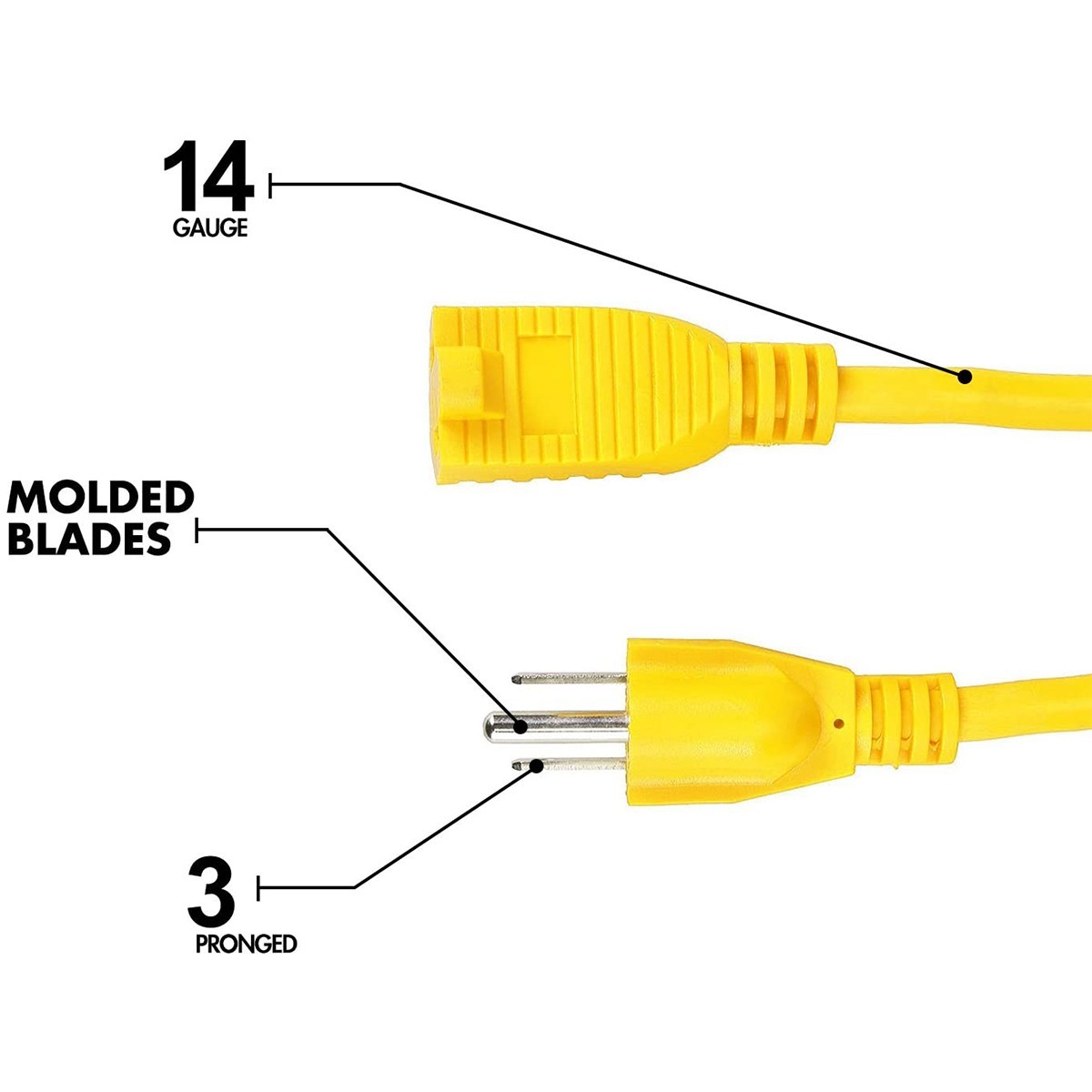 Outdoor Extension Cord Waterproof 25/100 FT Yellow 14/3 SJTW Heavy Duty 3 Prong