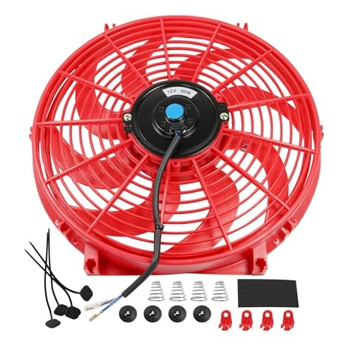 New 14″ Inch Universal Slim Fan Push Pull Electric Radiator 14 Inch Red