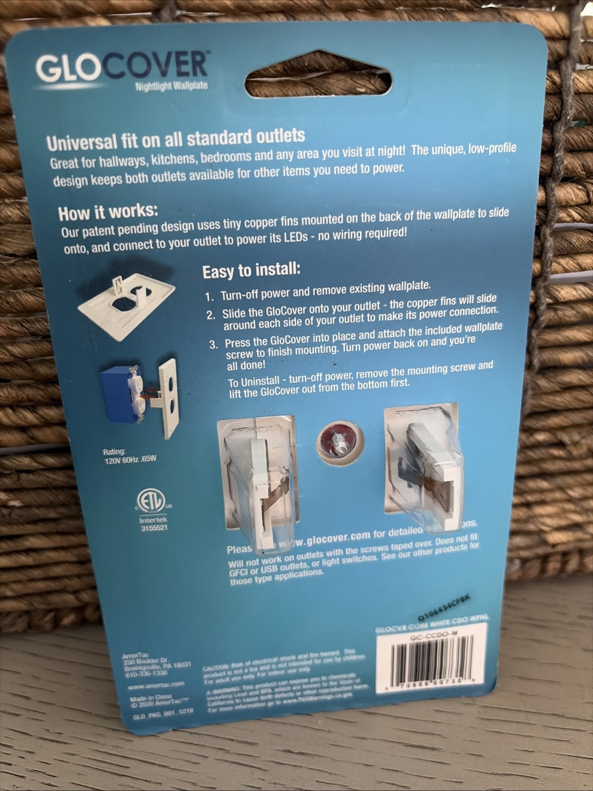 GloCover Lighted Wall Plate White Decorator Outlet GC-CDDO-W rectangle outlet