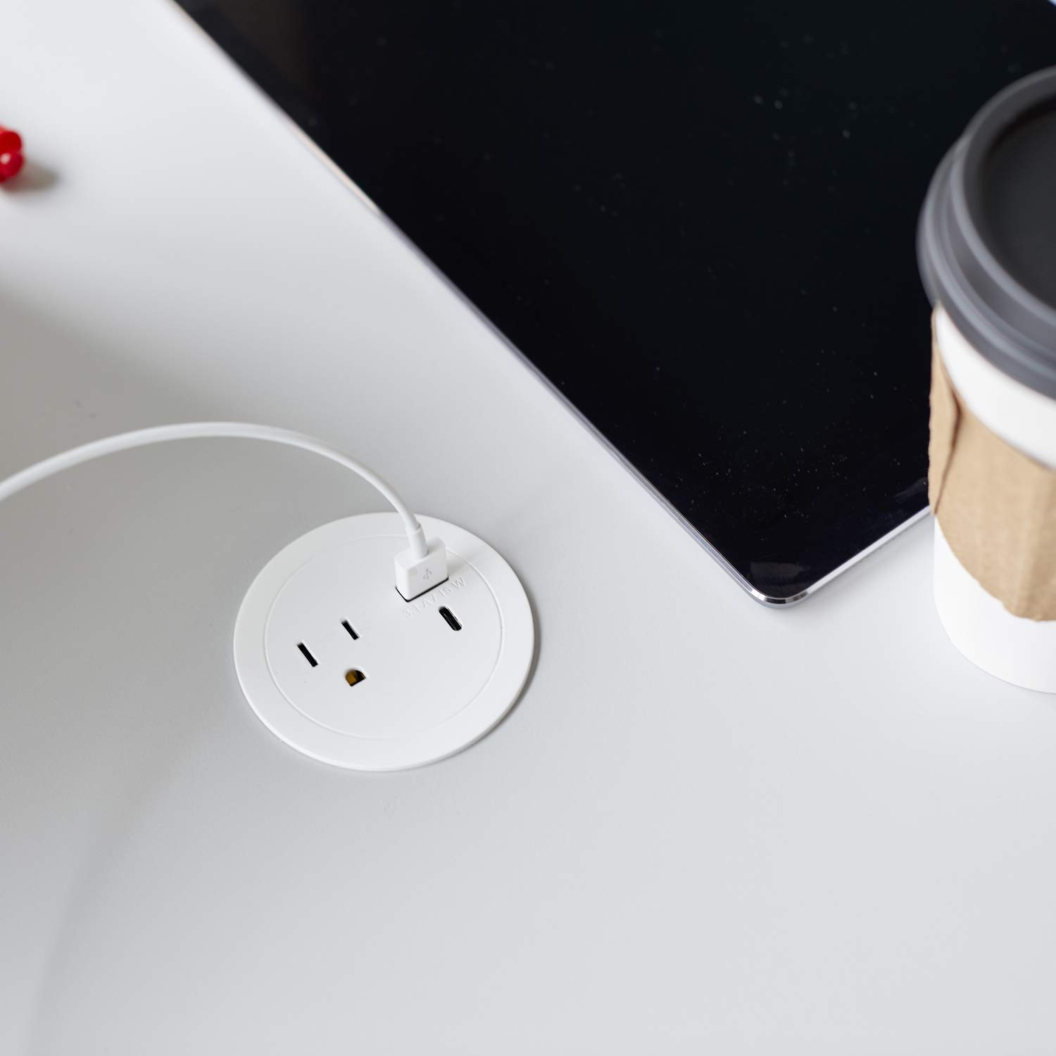 Legrand Wiremold RFPCRUAUC-WH Round Furniture Power Center with USB 1 Outlet