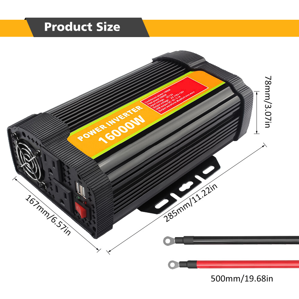 16000W Car Power Inverter DC12V to AC 110V 200W Solar Panel Kit 100A Controller