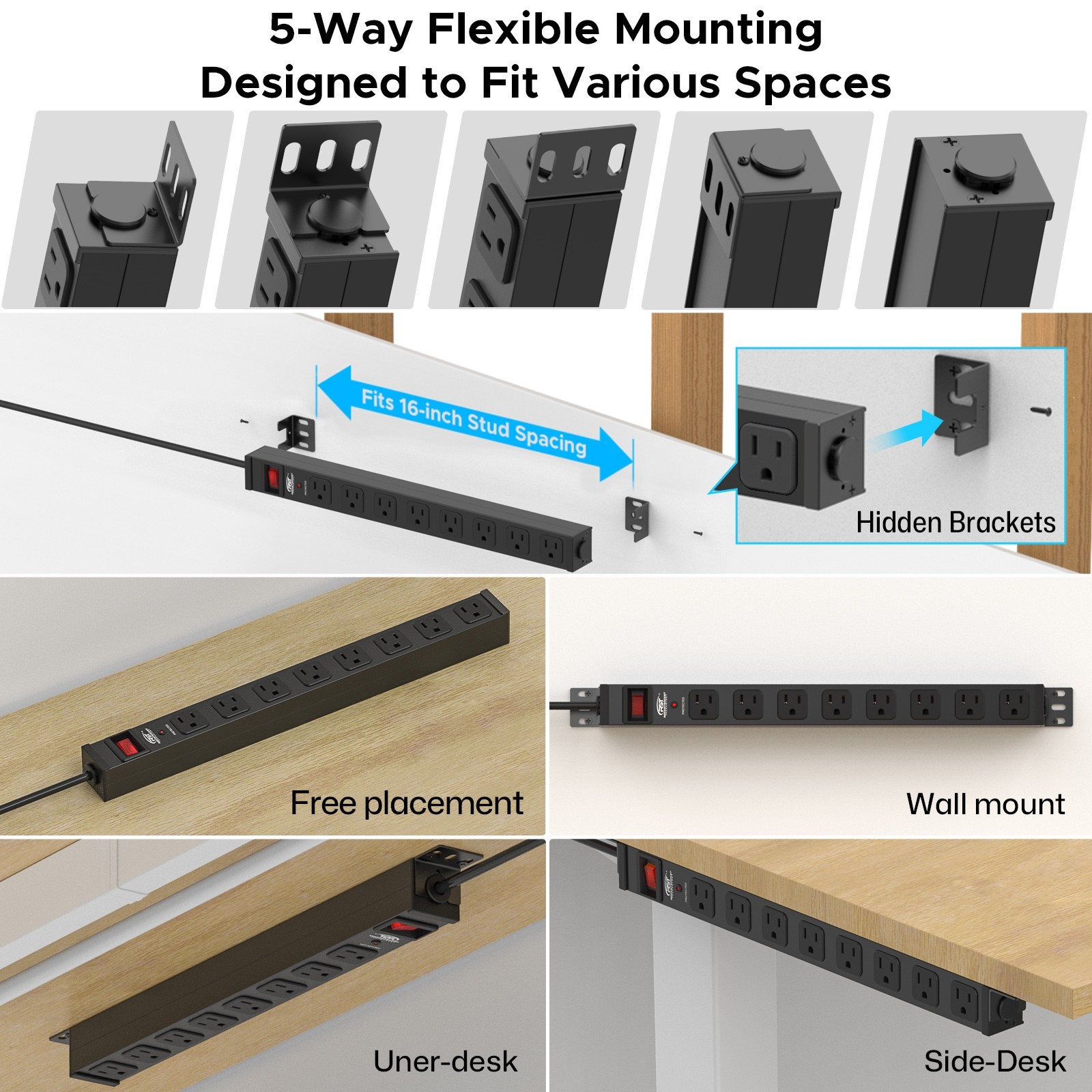 8-Outlet HeavyDuty Industrial Power strip with 2100J Surge Protector(ETL Listed)