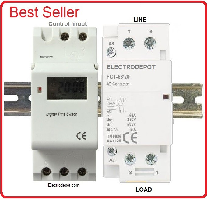2 Pole Time Switch 220VAC, 7 Day 24 Hr Timer 50A, 30A, 40A Lights, LED Pump DIN