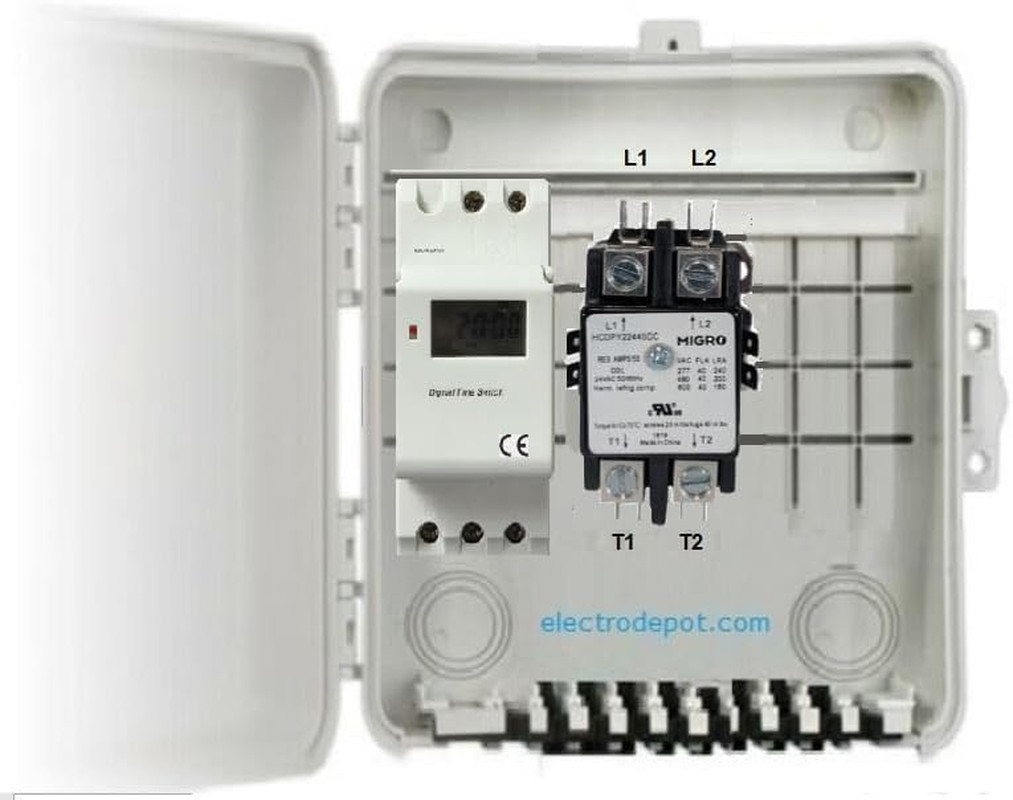 Double Pole, 220VAC Digital Timer Switch 7 Day 24 Hr 40A, 50A, 30A, 240V 2P in W