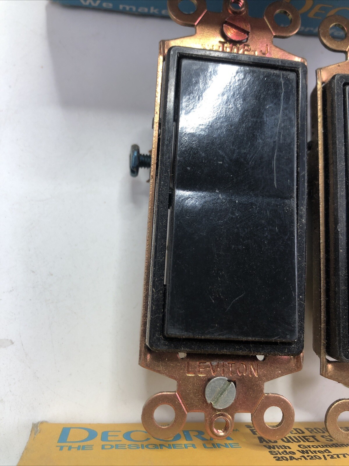 (2) Leviton 5623-2E 20 Amp, 120/277 Volt, Decora Rocker 3-Way Quiet Switch Black