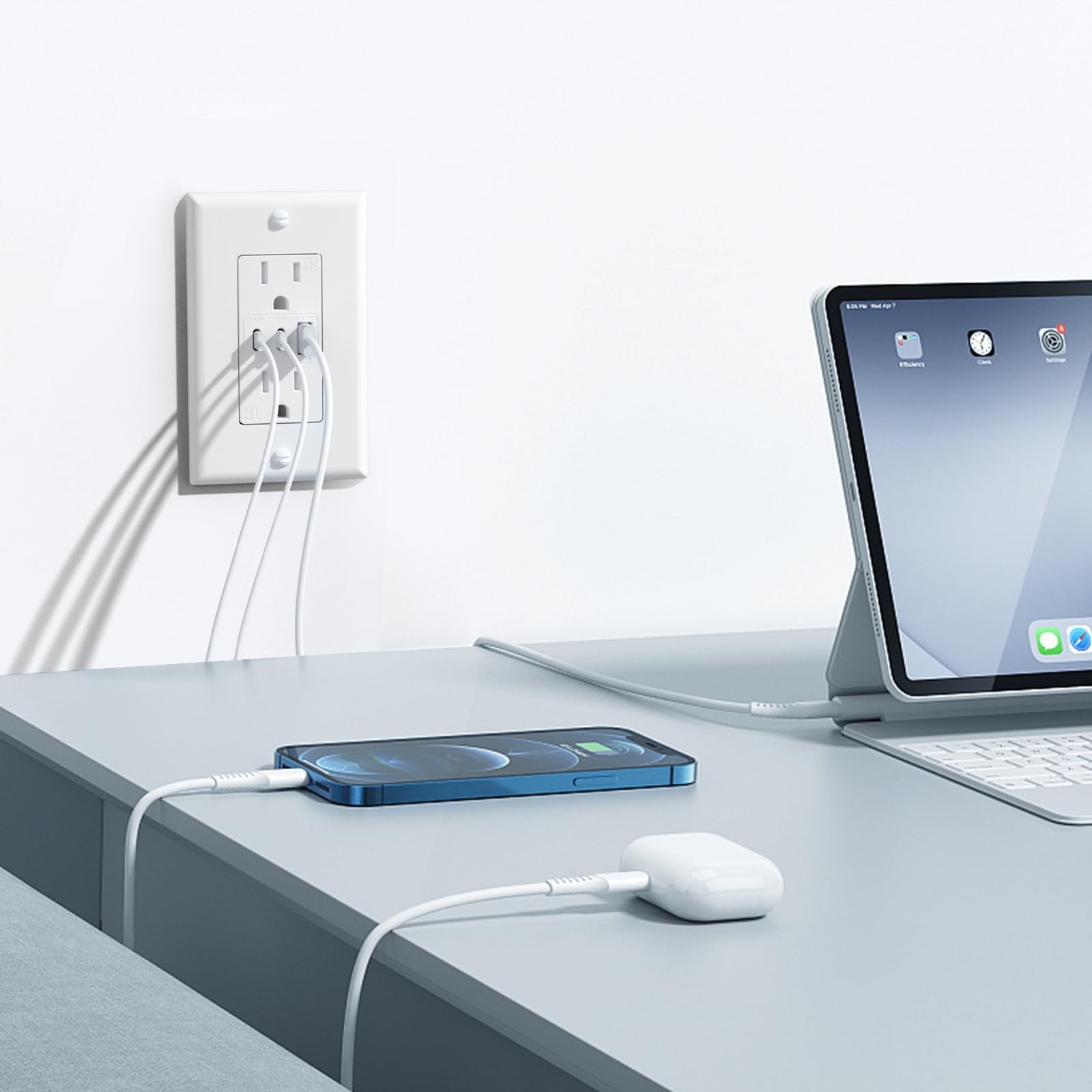 6.0A USB Outlet, 3-Port 30W Wall Outlets with 2 Type C & 1 Type A, 15 Amp Rec…