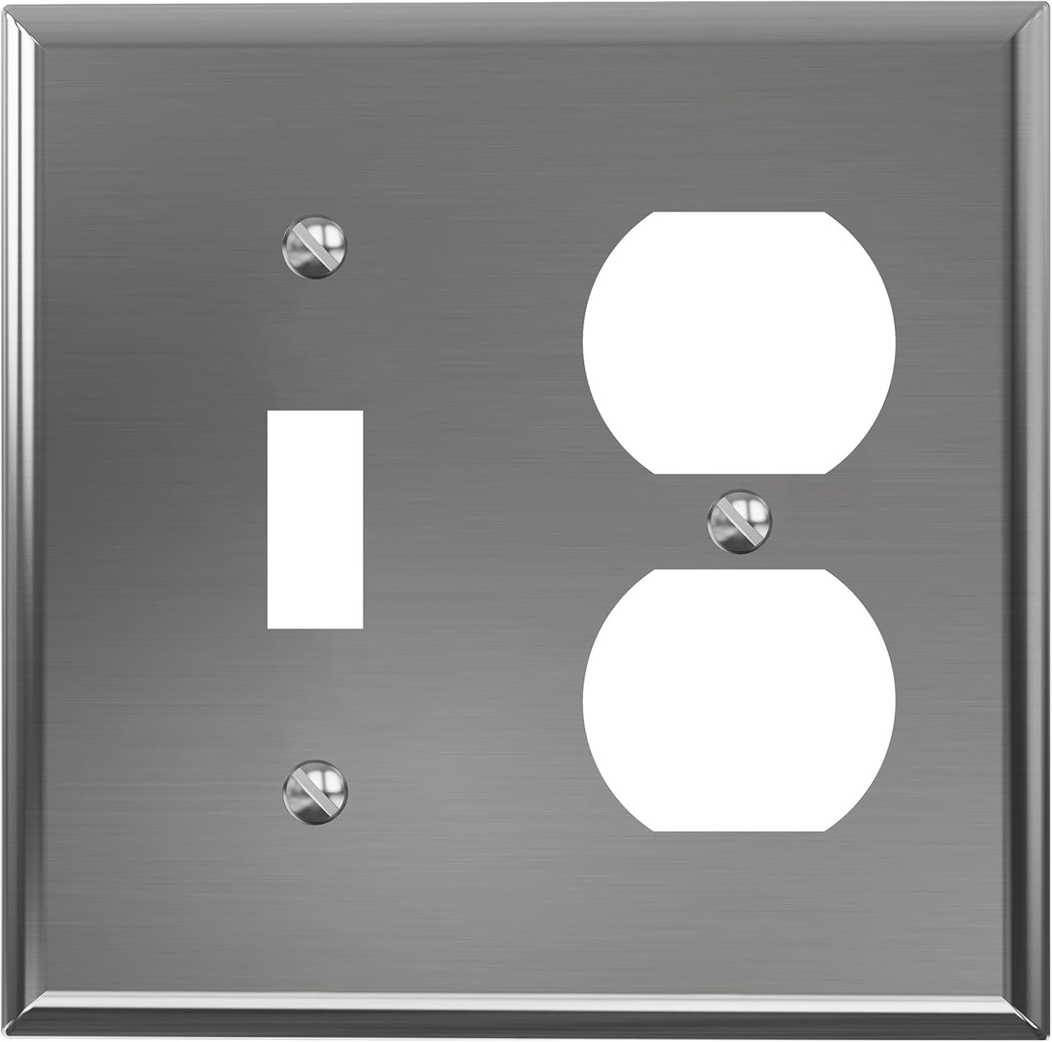 Stainless Steel 2-Gang 1-Toggle Light Switch 1-Duplex Receptacle Outlet Combinat