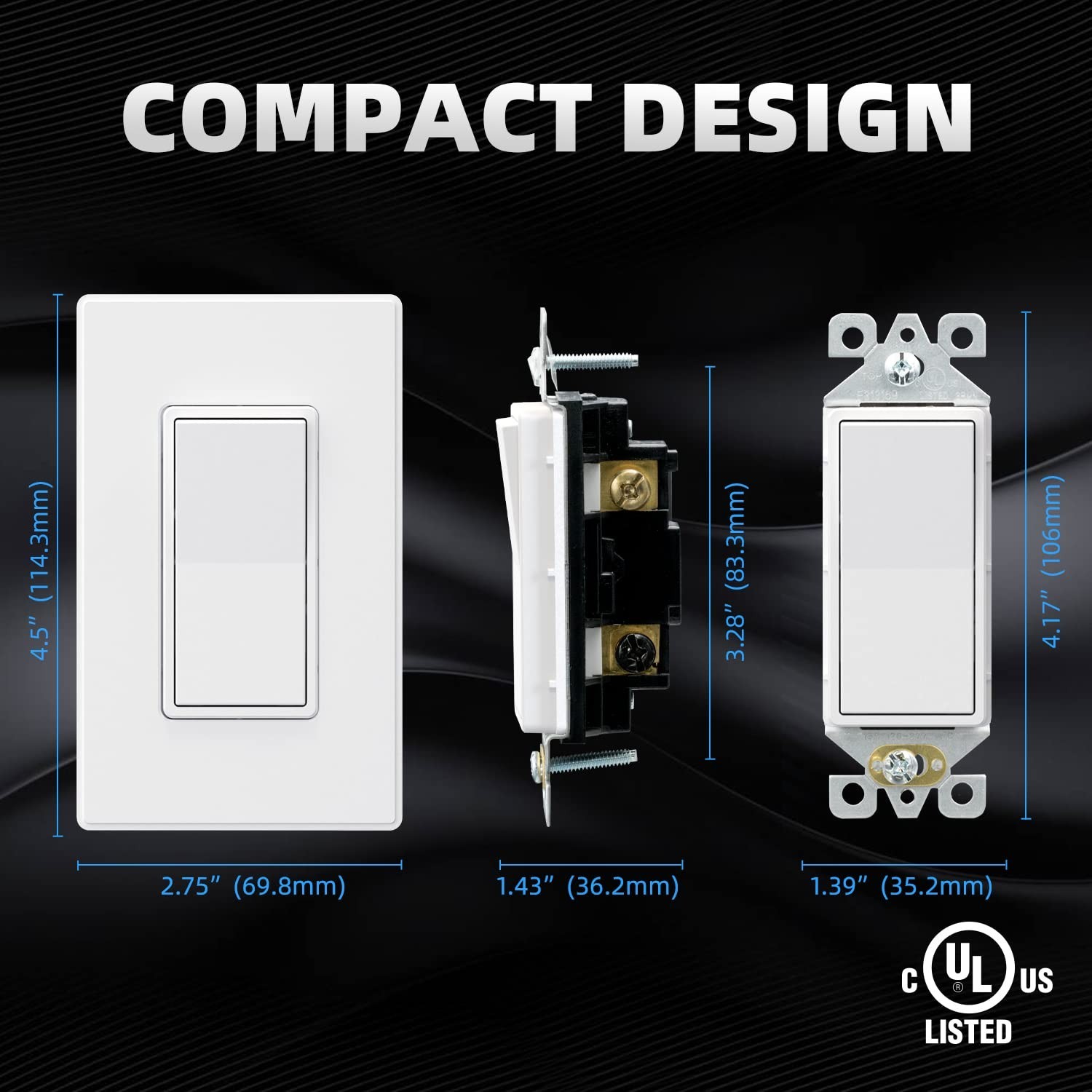 15 Amp Matte White Rocker Switch – Sturdy Design with Wall Plate, 10 Pack