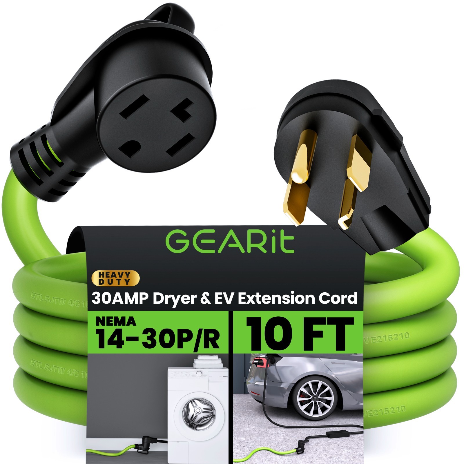 10 ft Dryer Extension Cord 4-Prong NEMA 14-30P to 14-30R Dryer Cord 30A