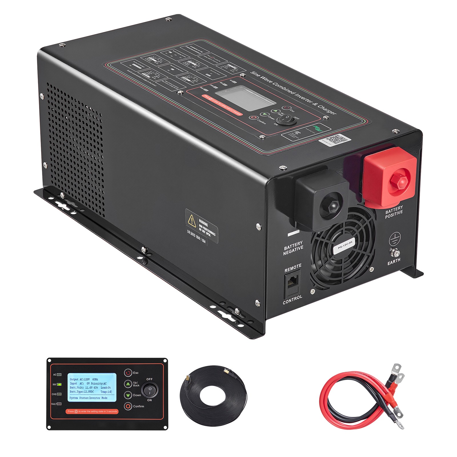 Uimoso Pure Sine Wave Inverter Charger 3000W DC 12V to AC 120V with LCD Display