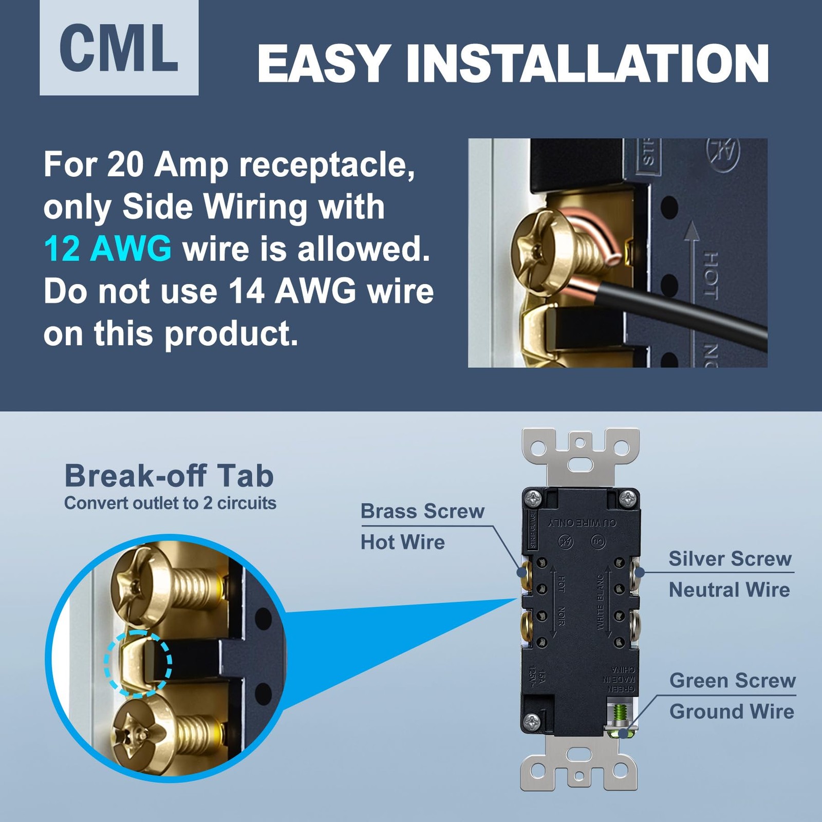 CML 20 Amp Matte White Decorator Receptacle Outlet with Tamper Resistant (TR)…