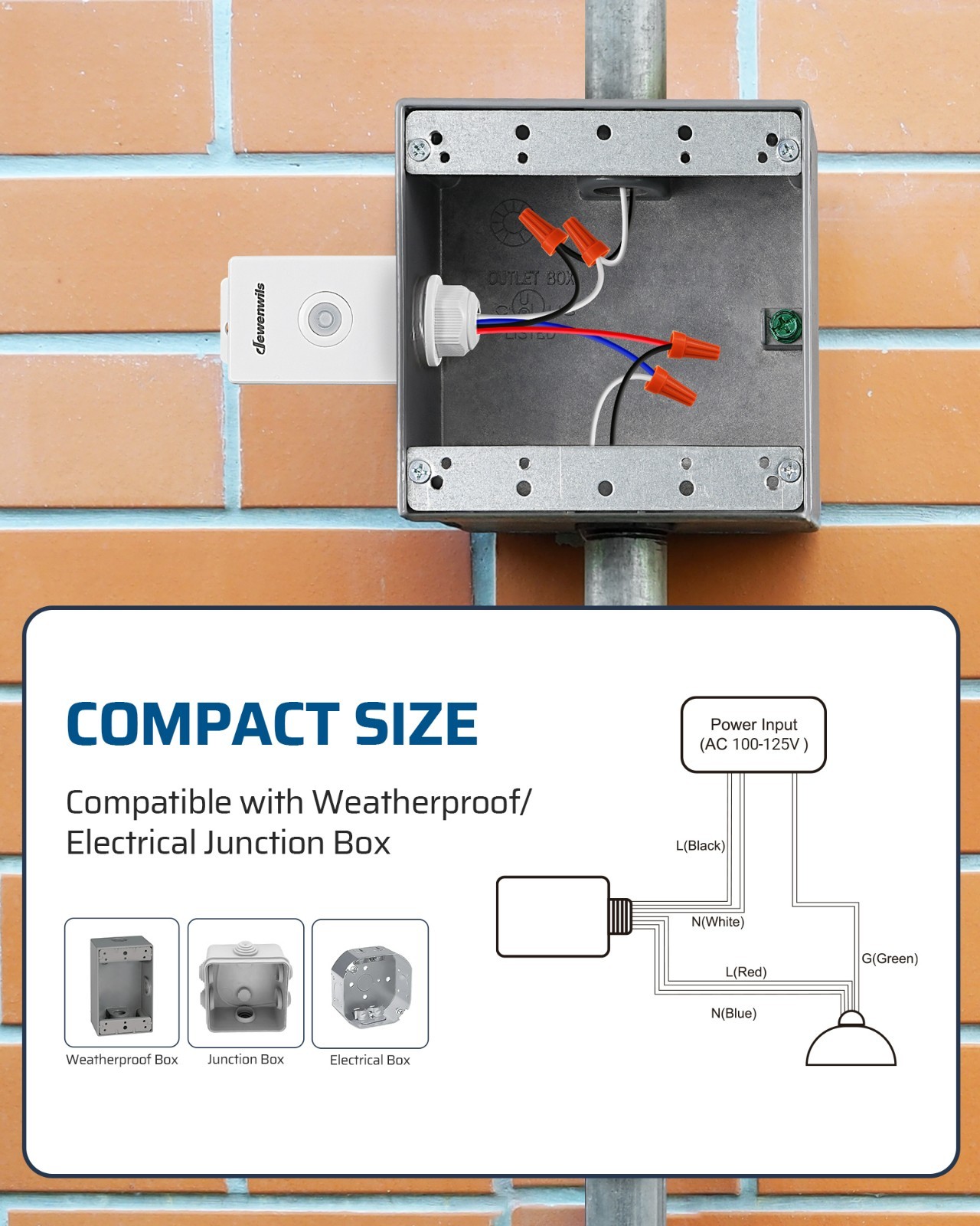 Outdoor Indoor Wireless Light Switch and Receiver Kit, 15A/1800W IP65 Waterproof