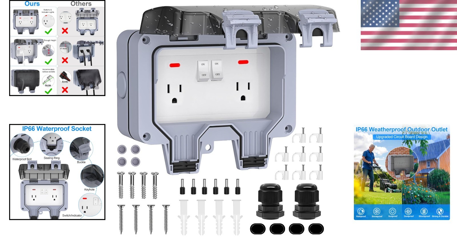 Outdoor 2-Gang Power Outlet with Upgraded Design – Waterproof & Dustproof