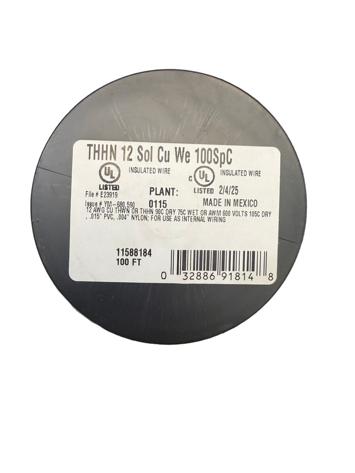 Southwire 11588184 100 ft 12 AWG White Solid Copper THHN/THWN-2 Wire