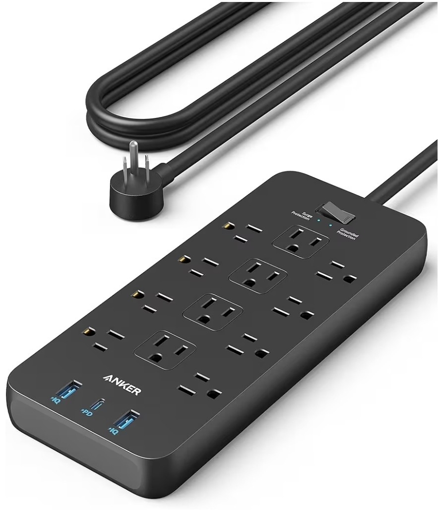 Anker 2100J Surge Protector Power Strip 12 AC Outlets 2 USB-A 1 USB-C 20W 5ft