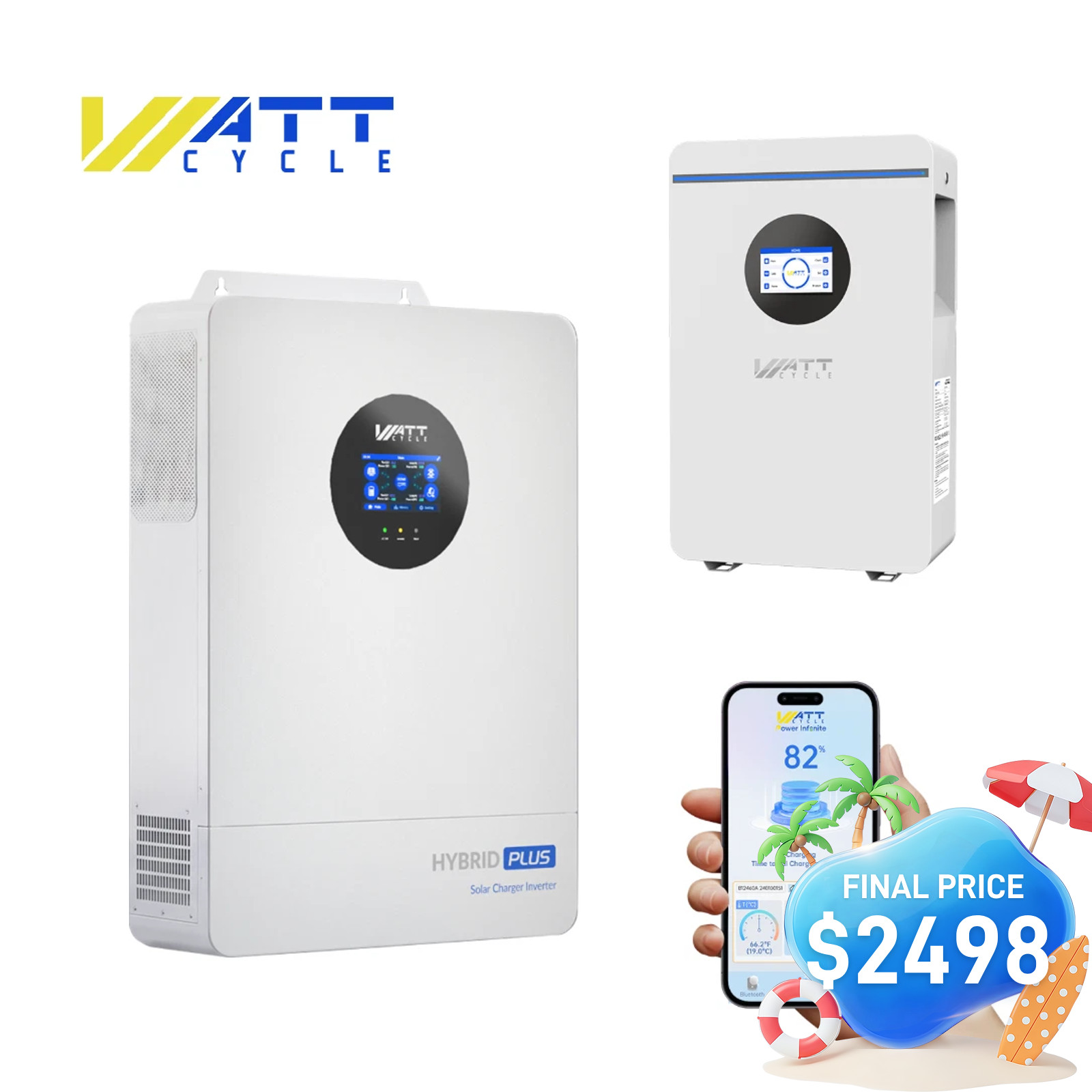 48V 100Ah Wall-Mounted Battery Active Balancing+ 48V Solar Inverter 120V/240V