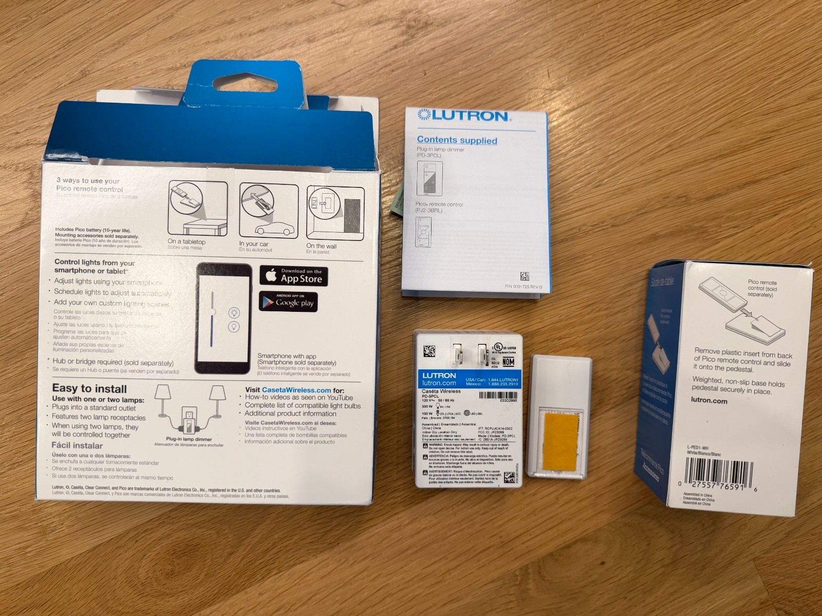 Lutron Caseta Wireless PD-3PCL-WH plug-in lamp dimmer AND Pico Tabletop Pedestal