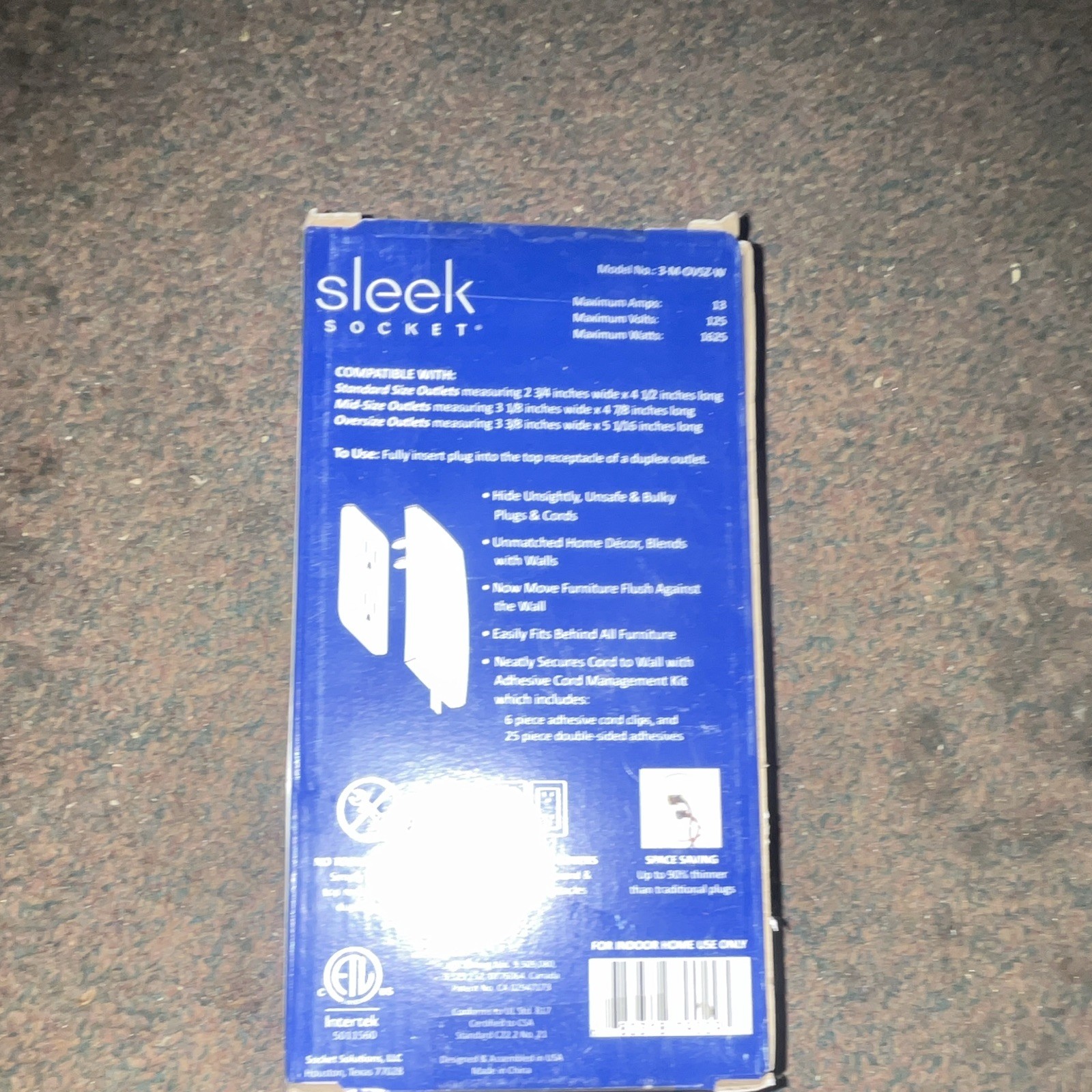 Sleek Socket 3ft Outlet Extension Cover Cord Management Kit, 3 Outlets White