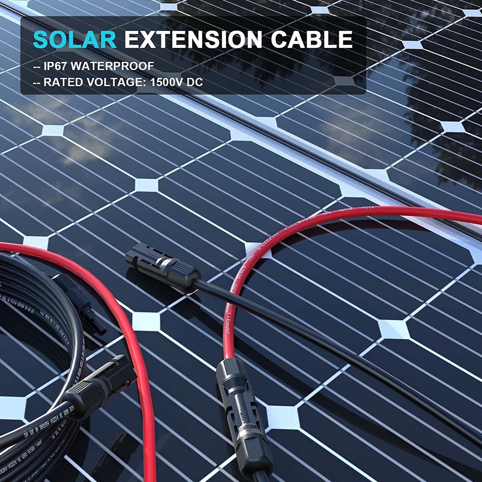 100FT 10 AWG Solar Panel Extension Cable PV Wire Solar Connectors Pair 6mm²