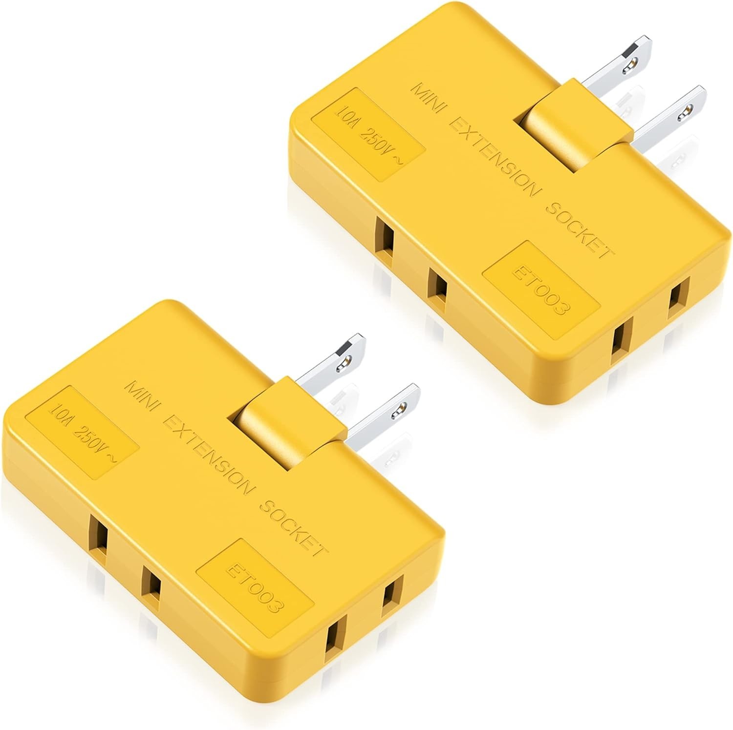 Compact 3 Way Flat Plug Adapter – 2 Prong Rotating Power Outlet Extender, 2 Pack
