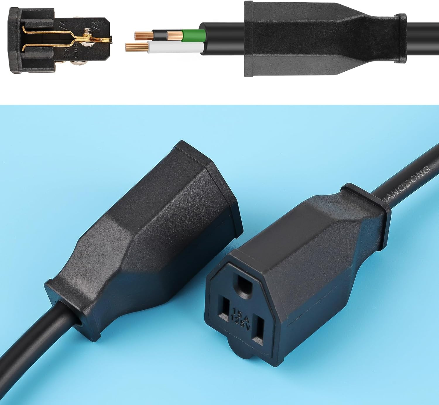 2-Pole, 3 Wire Grounding Plug Male Extension Cord Straight Blade Plug