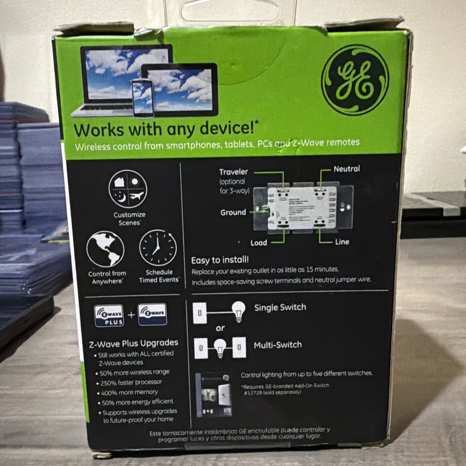 GE/Enbrighten In-Wall Z-Wave Plus Smart Paddle Switch GE ZW4005 NOB