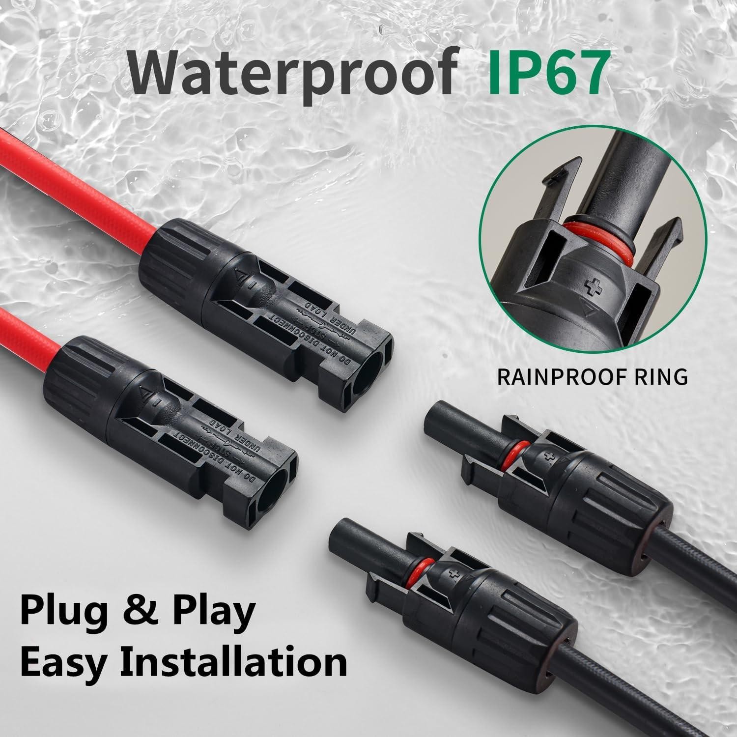 Solar Connectors Y Branch Parallel Adapter 10awg Cable for Solar Panel (red &