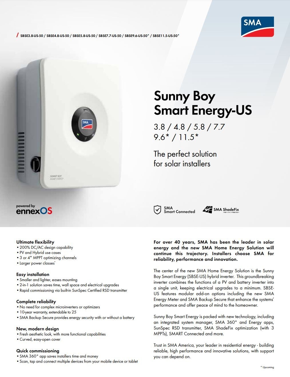 SMA SBSE4.8-US-50 Sunny Boy Smart Energy Hybrid Inverter