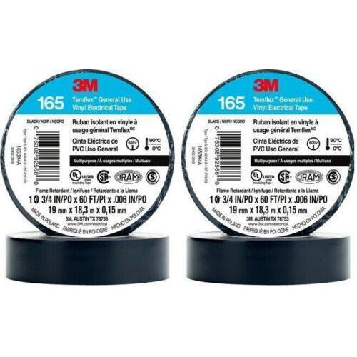 2 3M 1700 165 Temflex Insulated Vinyl Black Electrical Tape 3/4″ x 60′ FT