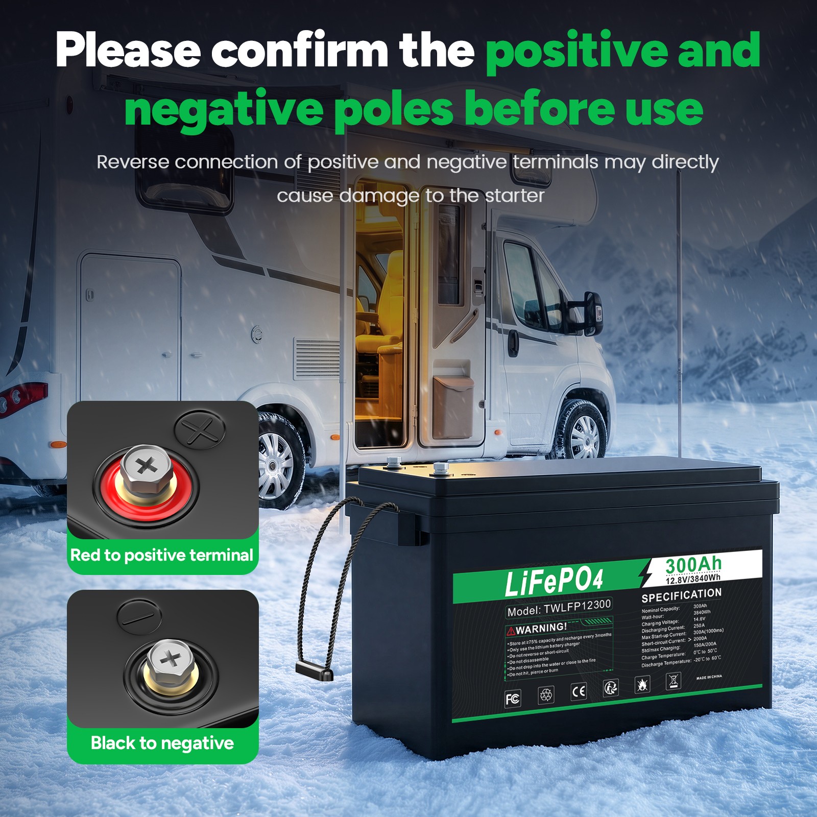 12V 300Ah lifepo4 lithium Battery BMS Deep Cycle Solar For Off-grid RV Marine US