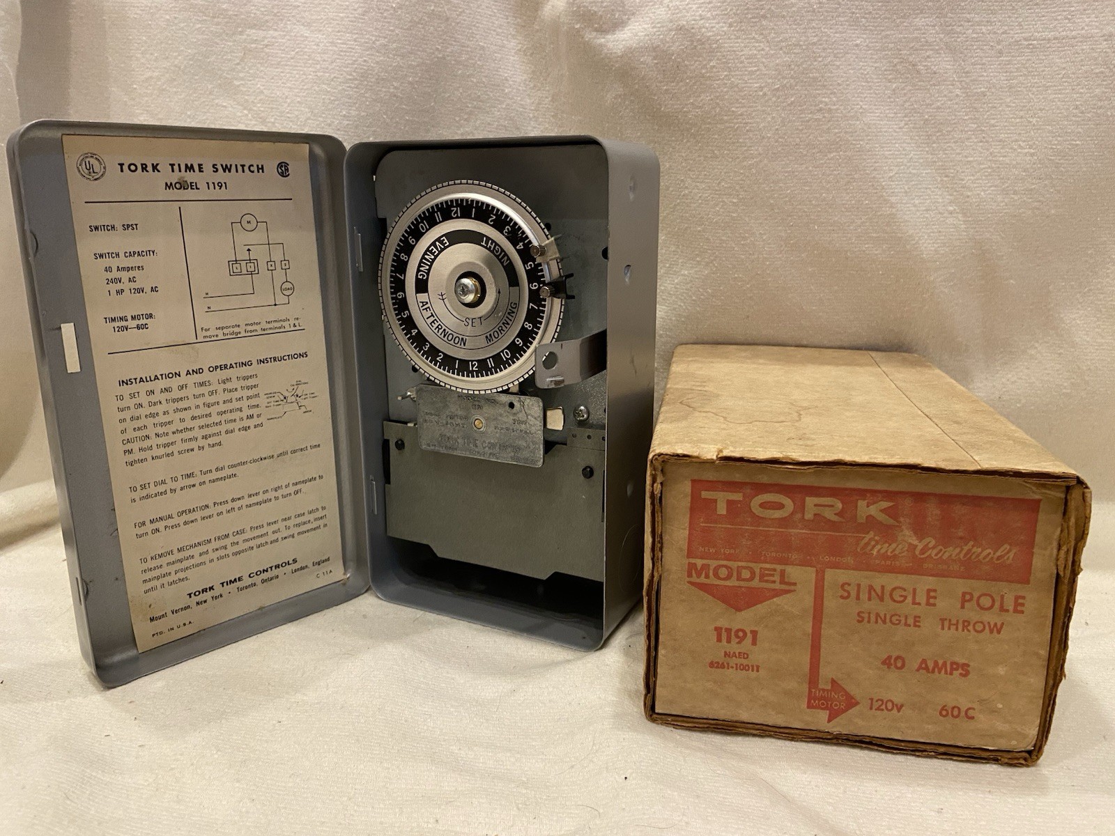 TORK Dial Time Switch – MODEL 1191; 120VAC, 40 Amps, 60HZ; SPST, New Old Stock