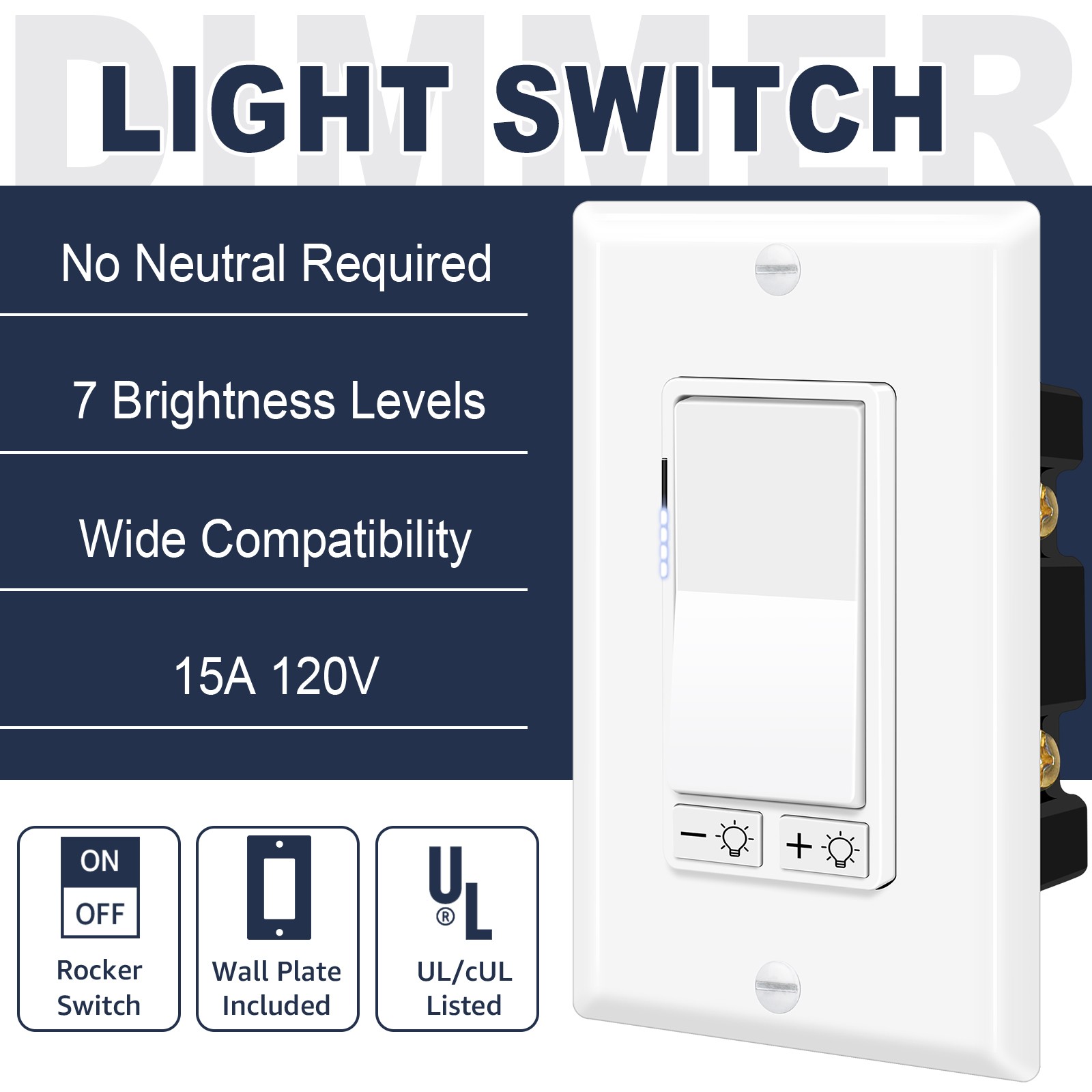 10PK Dimmer Light Switch Single Pole or 3-Way for LED Incandescent CFL 15A 120V