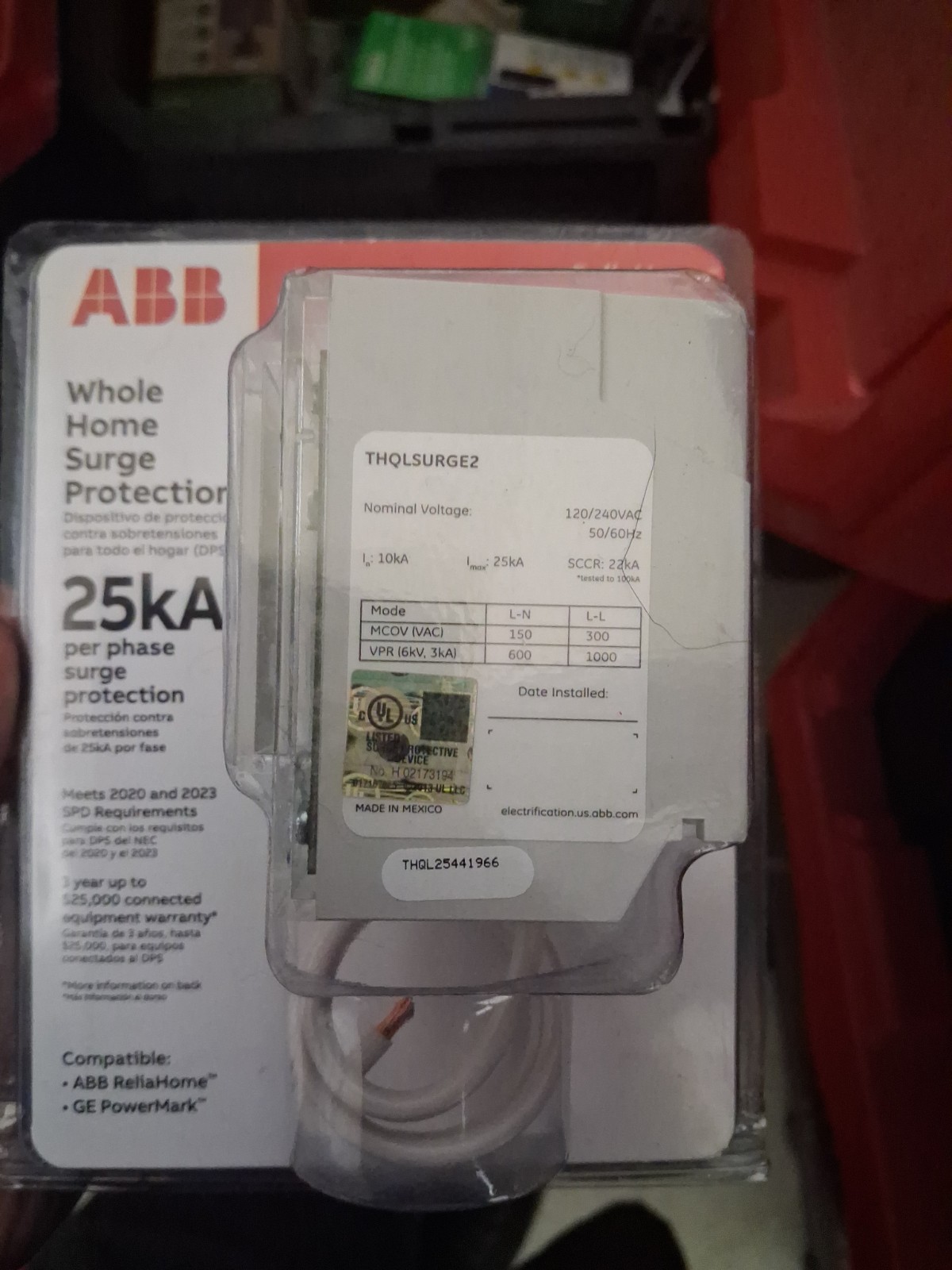 GE THQLSURGE2 Whole Home 240-Volt 25 kA Panel Mount Surge Protection Device