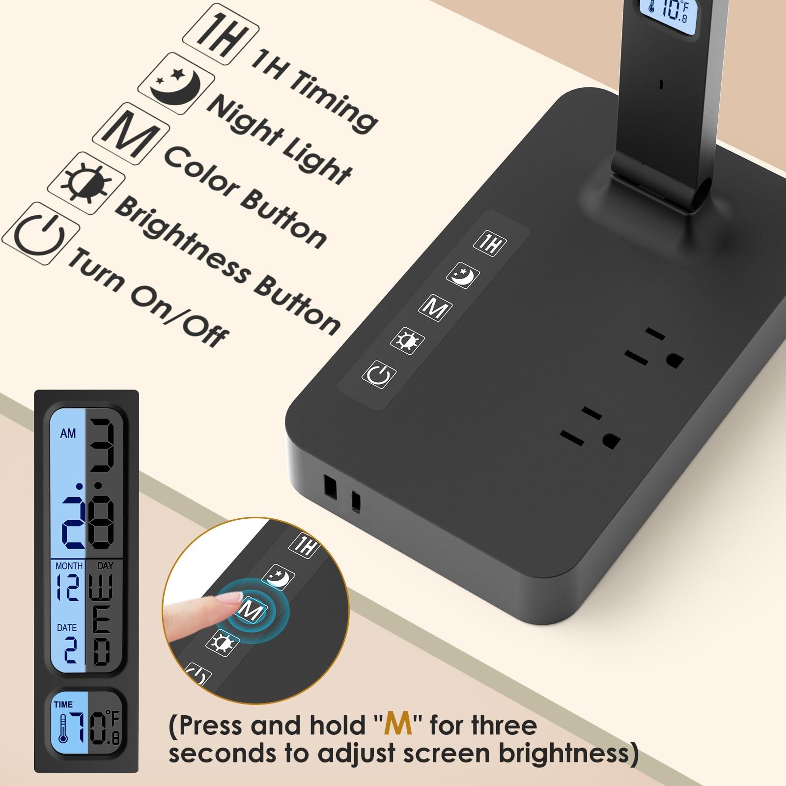 Power Strip with LED Desk Lamp: Table Lamp with Charging Station – 2 Outlets …