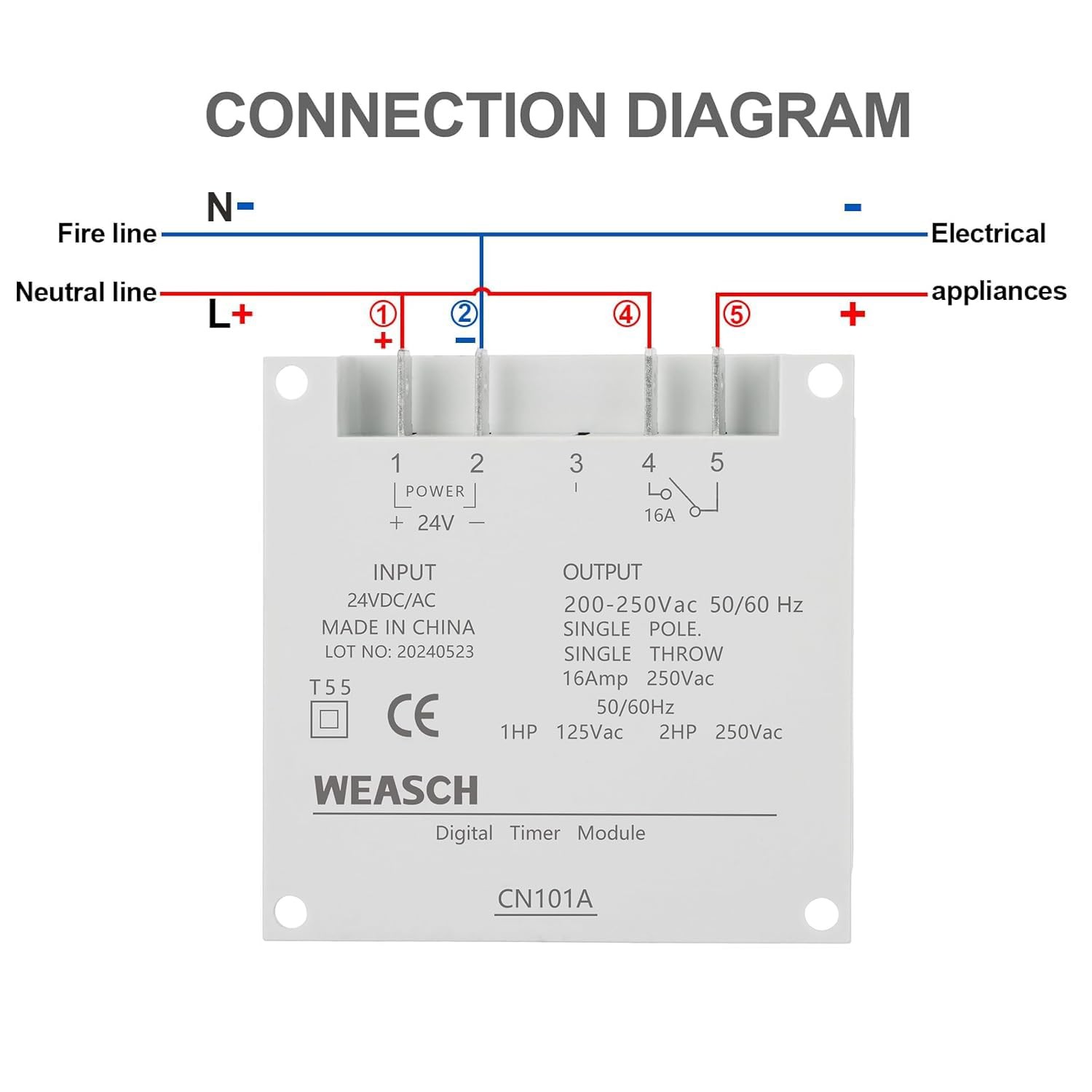 Timer Switch, CN101A, DC/AC 24V 16Amp, Digital LCD Power Programmable Timer