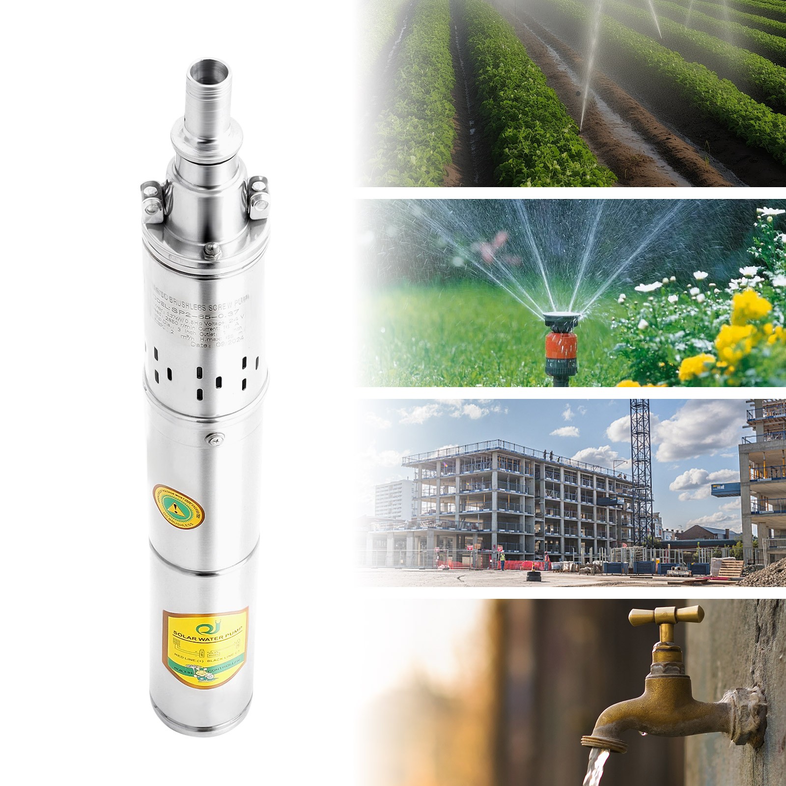 0.5HP DC24V Deep Well Submersible Pump 213.25ft Head 9.84ft Cord Water Pump 370W