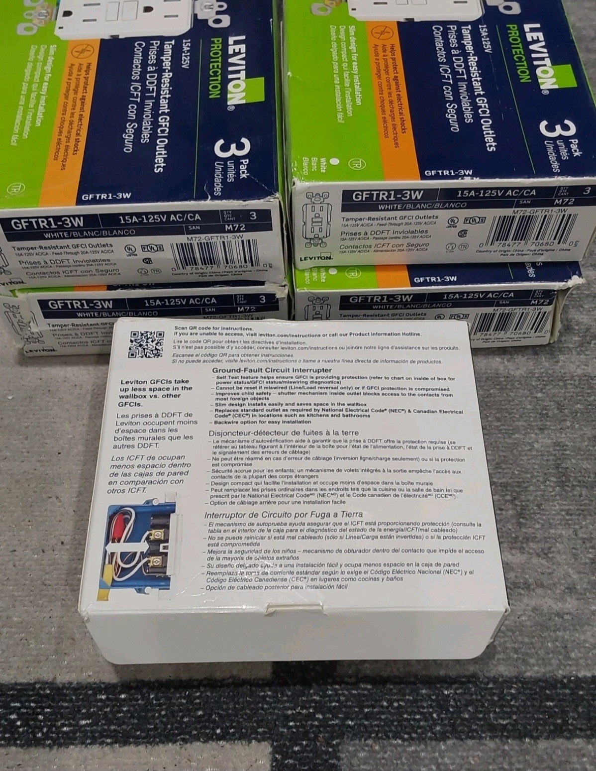 Leviton GFTR1-3W White 15A 125V Thermoplastic Tamper Resistant GFCI LOT OF 5 O**