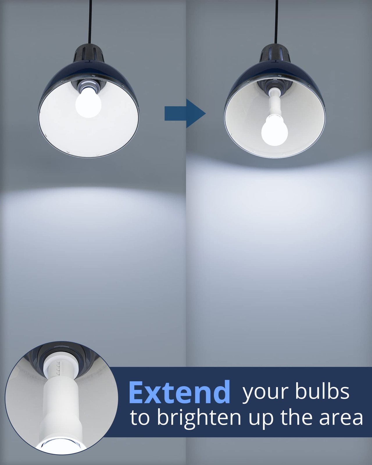 JACKYLED E26 Light Socket Extender 4-Level Extendable, 3.1-4.3in/8-11cm White