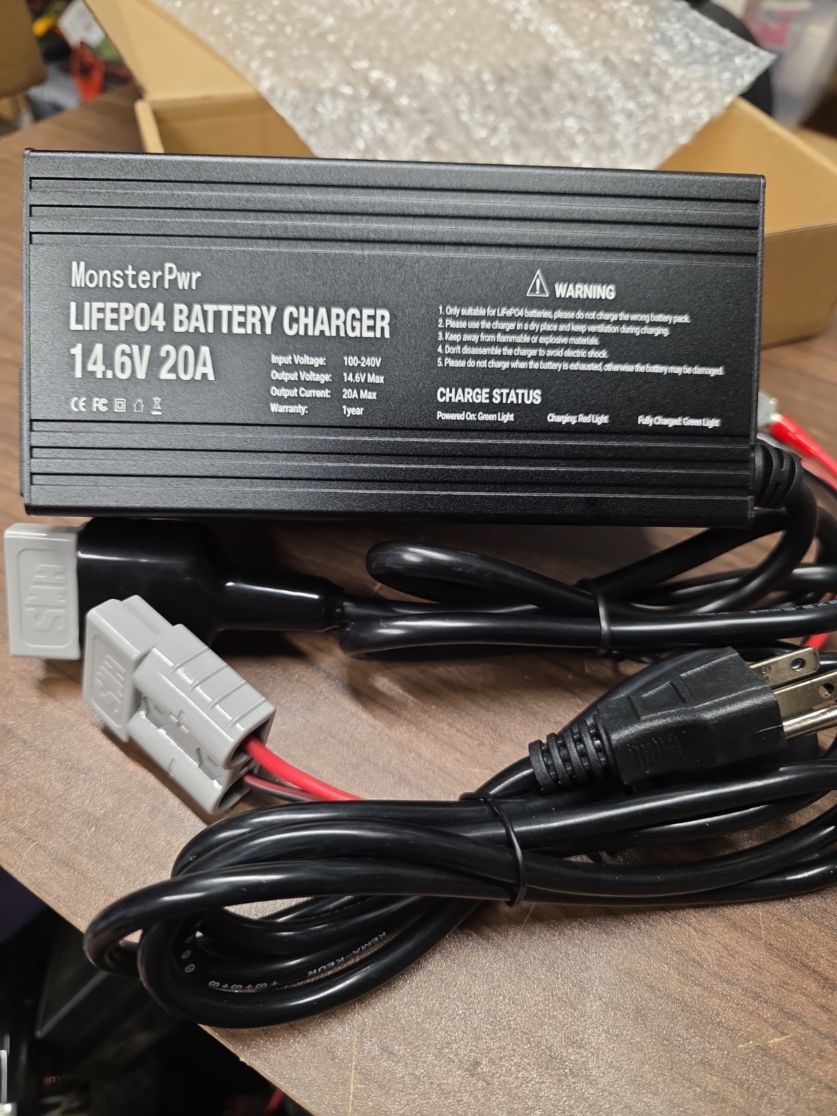 MonsterPWR 14.6V 20A LiFePO4 Battery Charger Fast Charging for Lithium Battery